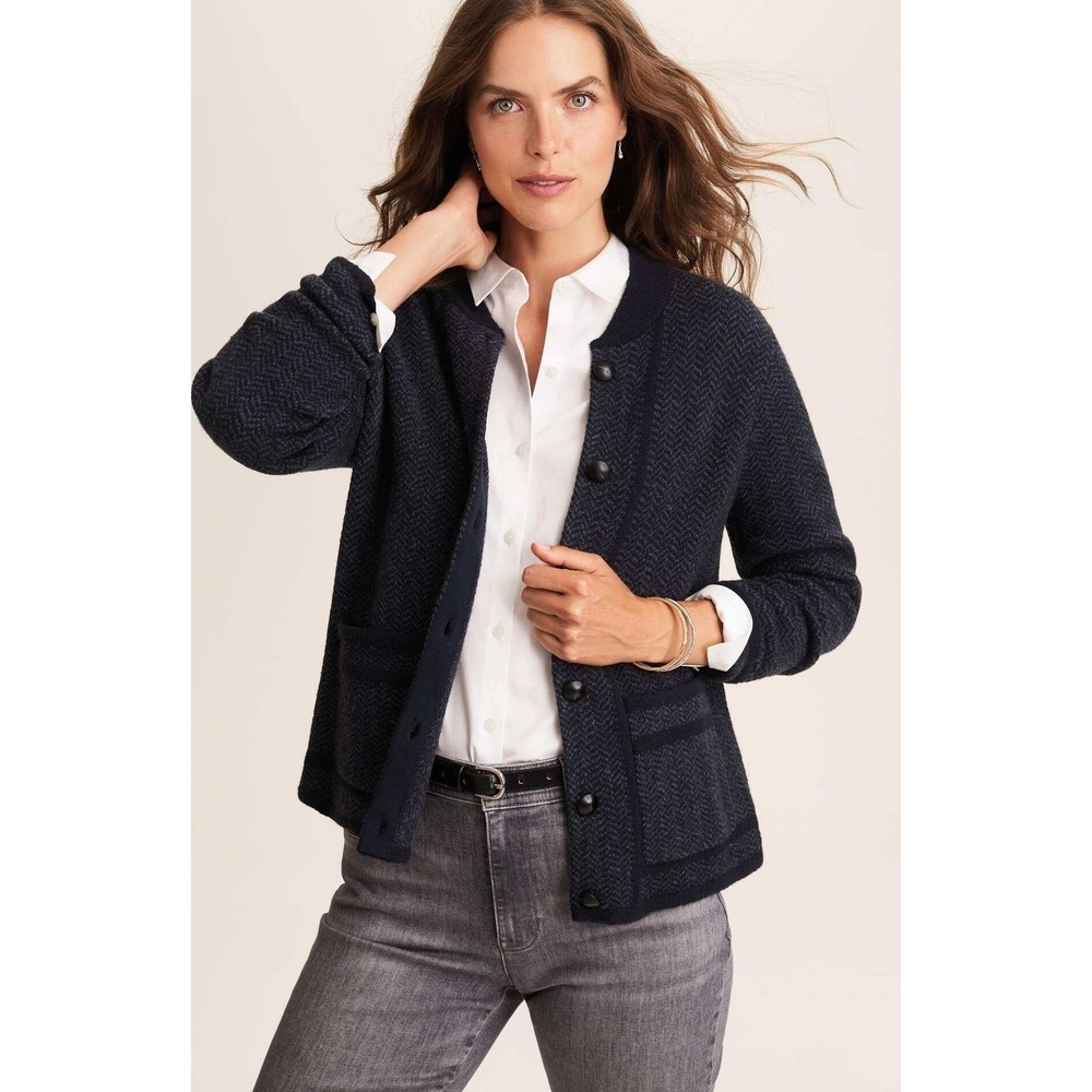 J.Jill Chevron Sweater Jacket Medium Petite Black/Dark Charcoal Heather‎
